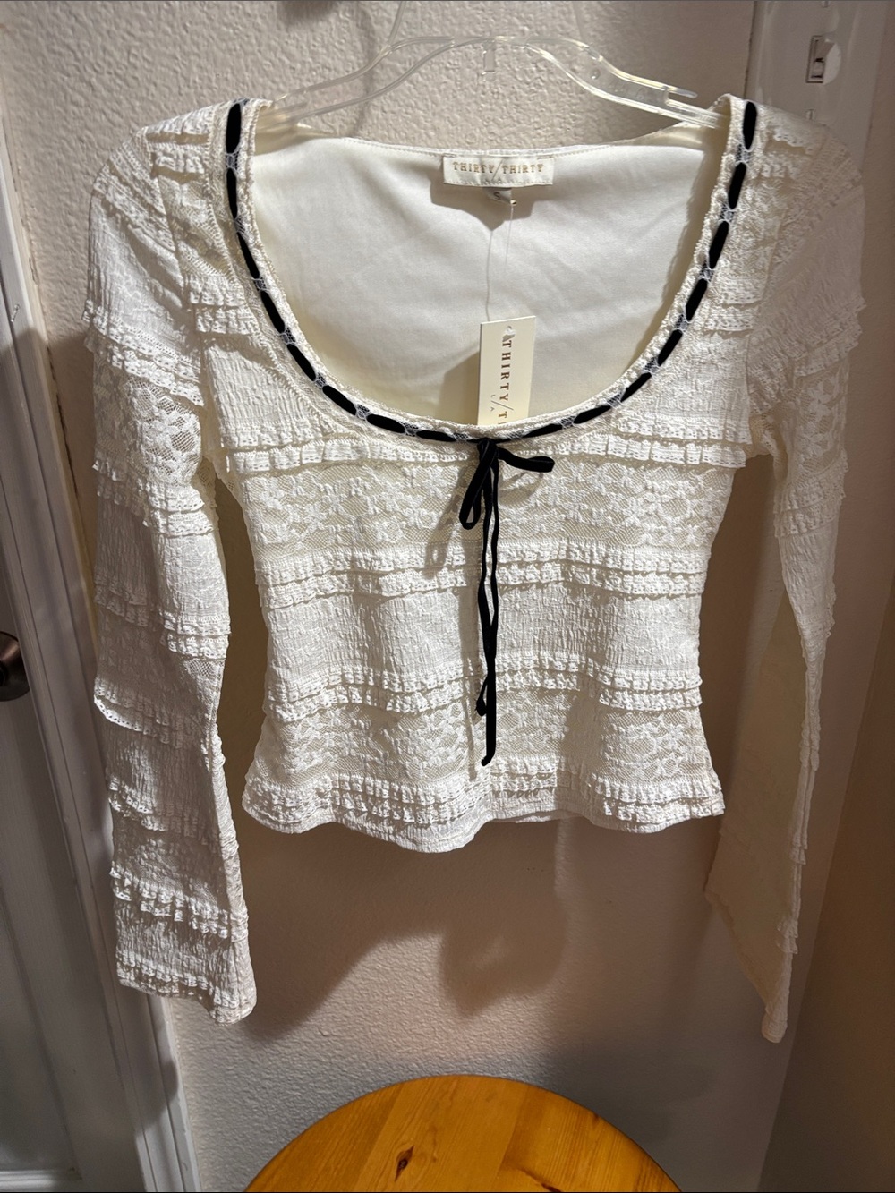 Thirty & Thirty White Lace Peasant Top S